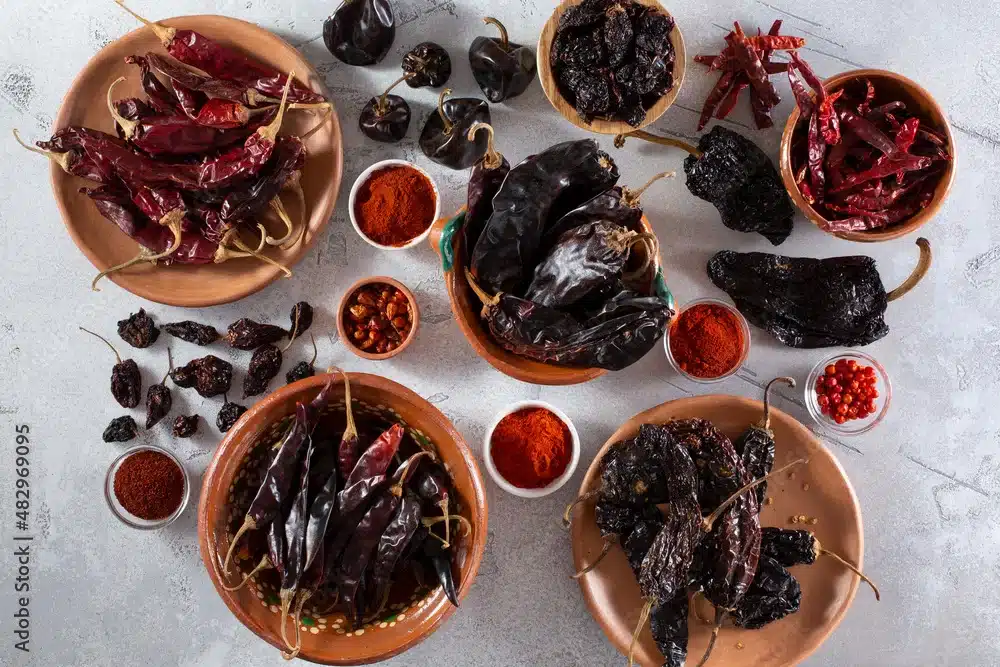 California vs Guajillo Chilies: The Ultimate Guide to Flavor, Heat & Use 1 California vs Guajillo Chilies, a vibrant tropical spice face-off on a chili farm, featured in Mangoes and Palm Trees' chili comparison guide