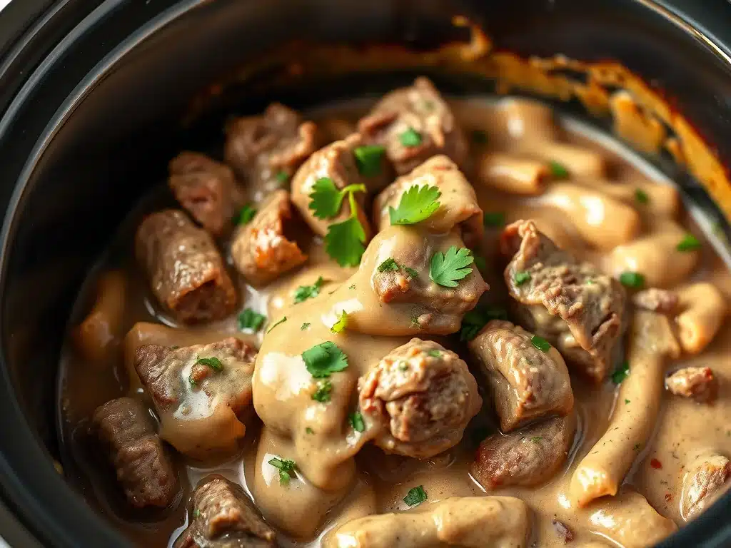 Keto Crockpot Recipes - Low Carb Beef Stroganoff