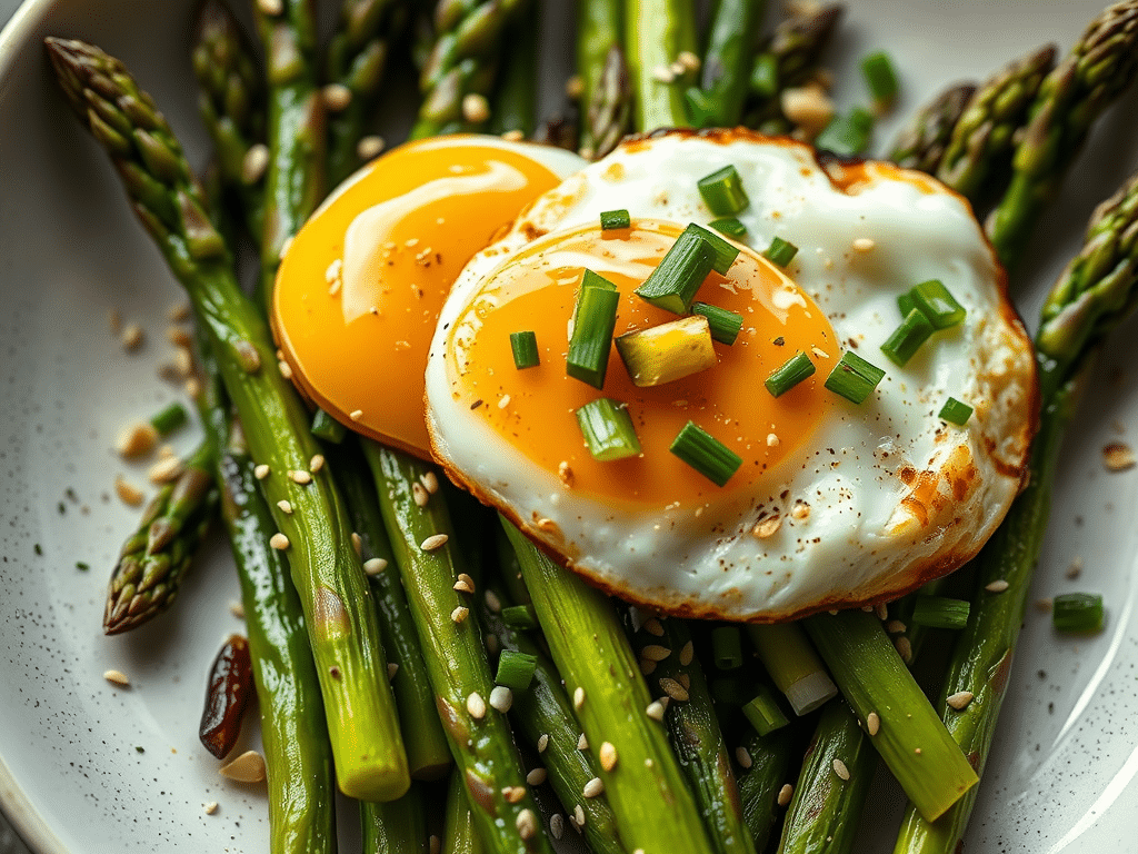 Delicious Asian-Roasted Asparagus with Fried Eggs Recipe