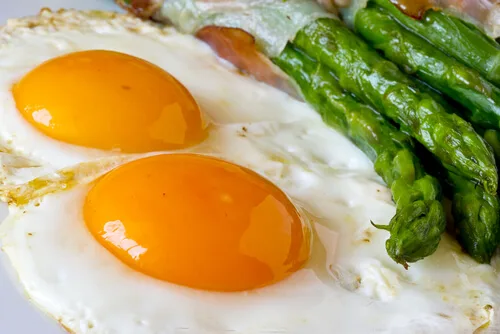Asian-Roasted Asparagus with Fried Eggs—a flavorful delight