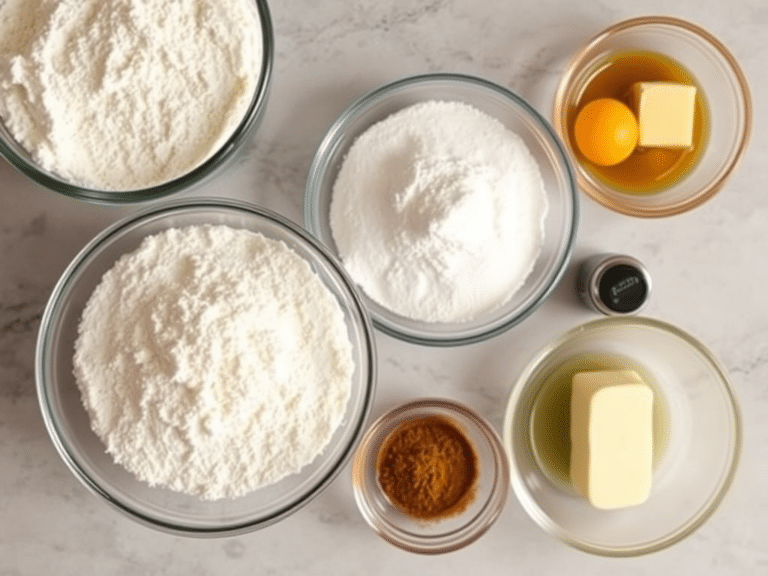 coffee cake ingredients on a table in seperate dishes all
