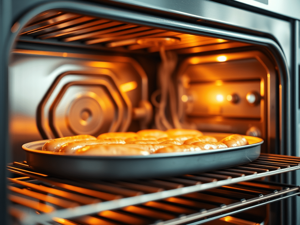 Golden brown sausage links from oven