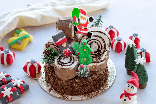 Festive Christmas Cake Display with Holiday Cheer
