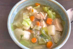 Chicken and Cabbage Soup Crock Pot Recipe 1 A palte of Chicken And Cabbage Soup