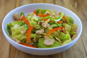 Onle plate of Cooked Hmong Cabbage and Chicken dish