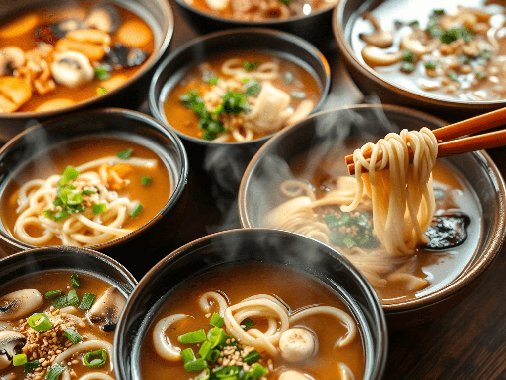 Variations of Japanese Udon Noodle Soup