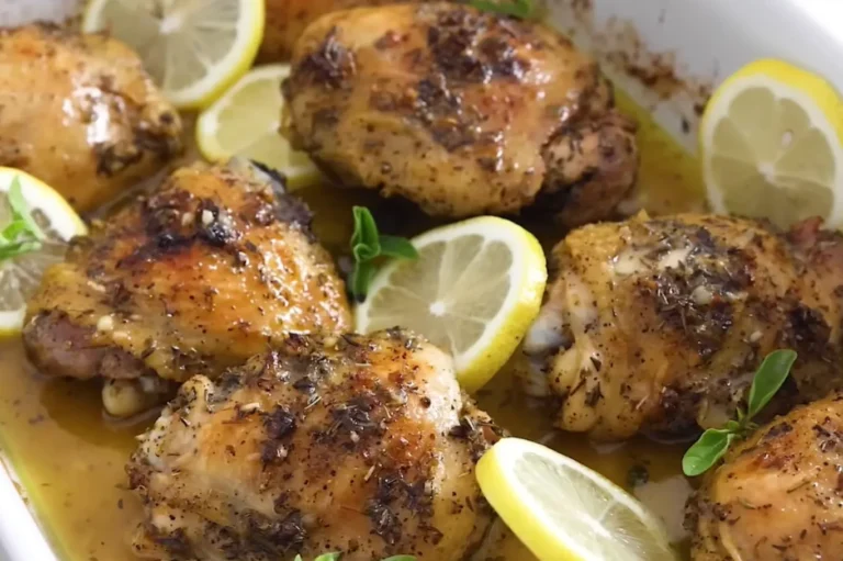Delicious Roasted Lemon-Sumac Chicken Recipe featuring golden-brown, herb-seasoned chicken thighs with fresh lemon slices and aromatic sumac, baked to juicy perfection in a flavorful citrus-infused marinade.