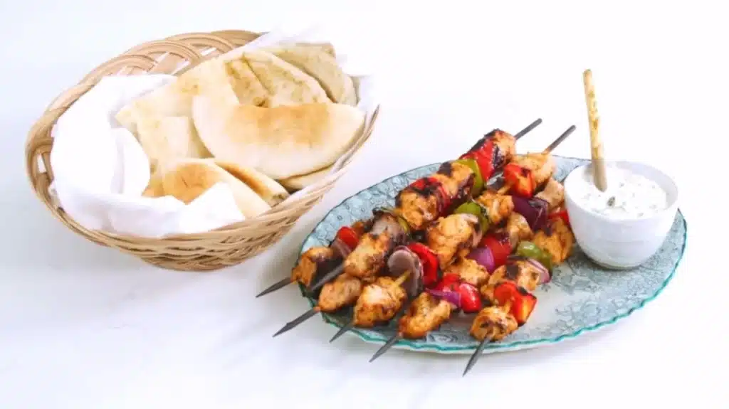 Chicken Shish Tawook skewers on a plate