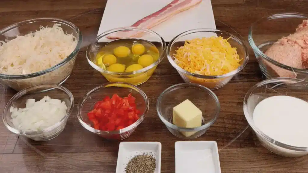 Our Ultimate Sausage And Egg Casserole With Crescent Rolls 1 Fresh ingredients for Sausage and Egg Casserole at a tropical market
