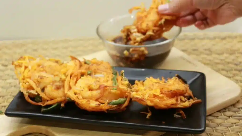 How to Make Sweet Potato Ukoy With Palabok Recipe 4 Sweet potato ukoy with savory dipping sauce