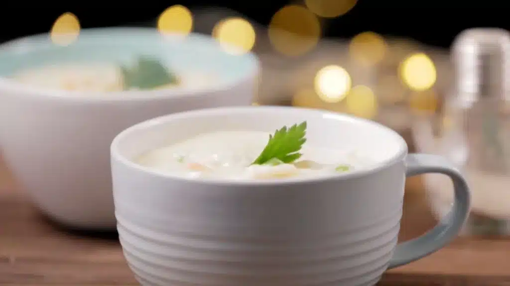 Chicken Velvet Soup Recipe – Creamy, Comforting & Easy to Make 4 Cup of chicken velvet soup garnished with cilantro