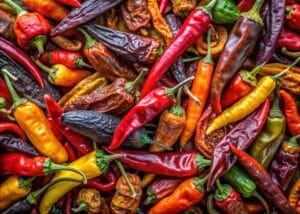 Chile Serrano, guajillo chiles, poblano chiles and ancho chiles