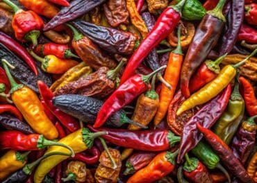 Chile Serrano, guajillo chiles, poblano chiles and ancho chiles
