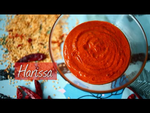 Homemade harissa paste in a small bowl