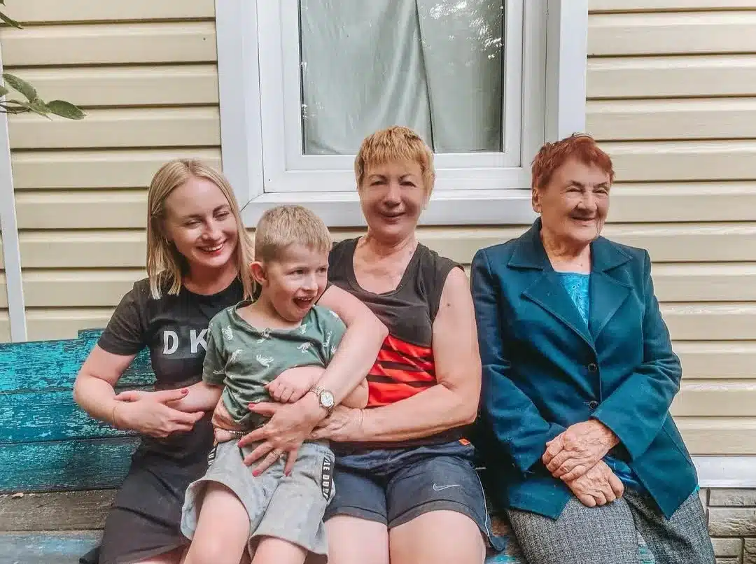 Memorial photo from 2020: Natalia Mayerhoffer, her son Victor, her mother Elena, and grandmother Valentina Moskalenko celebrating four generations of family history.