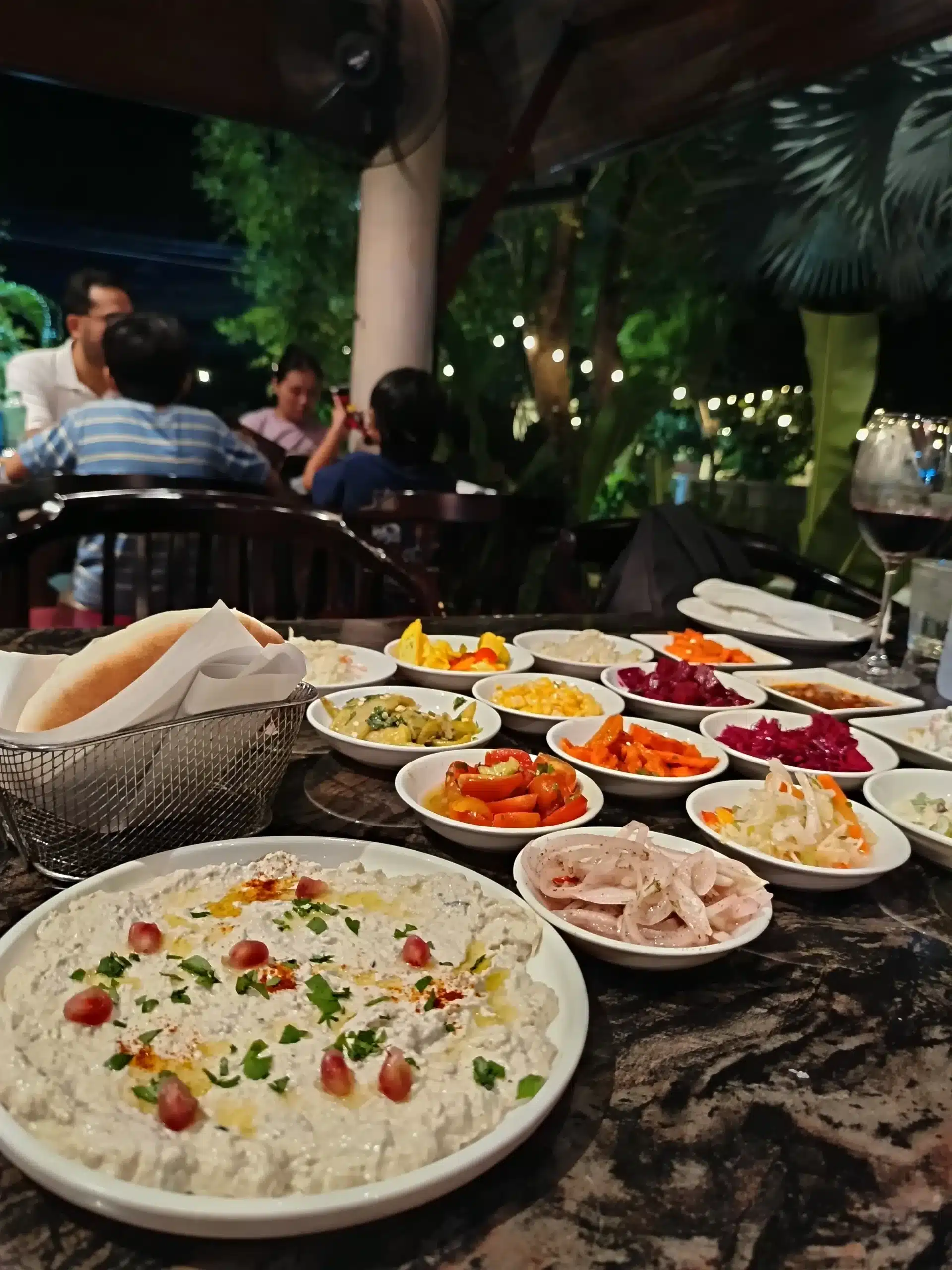 Close up of Ogen's signature creamy hummus and Mediterranean tapas dishes