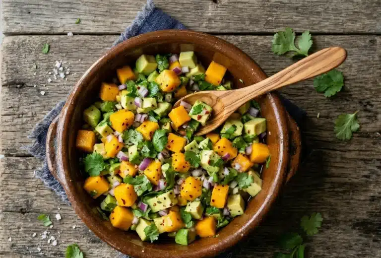 A-bowl-of-mango-avocado-salsa-showing-precise-uniform-dicing-of-fruit-and-vegetables-a-hallmark-of-professional-hospitality-training-set-on-a-rustic-wooden-surface-with-natural-side-lighting.