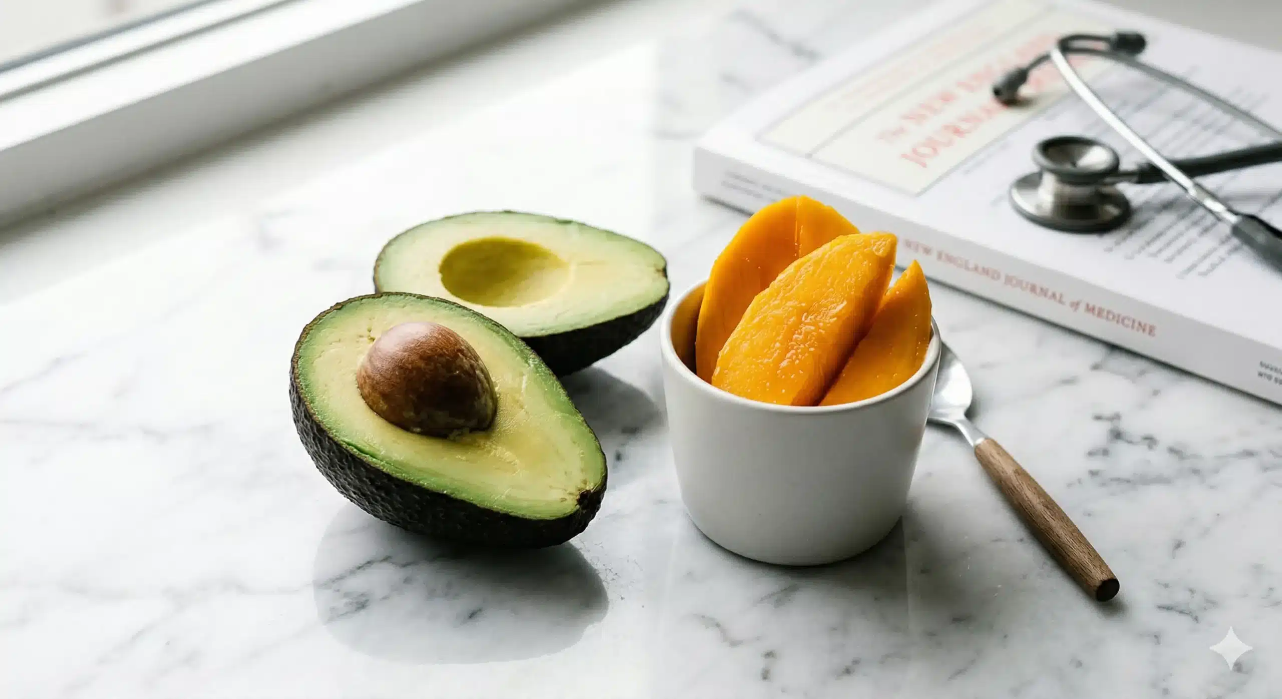 Fresh avocado and sliced mango, the two key ingredients for 2026 vascular health standards.