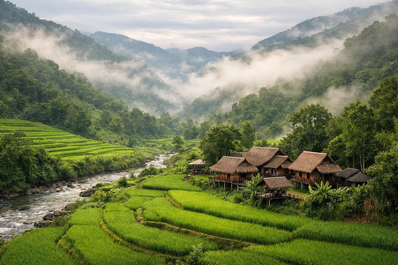 Misty morning in Nan region, Thailand
