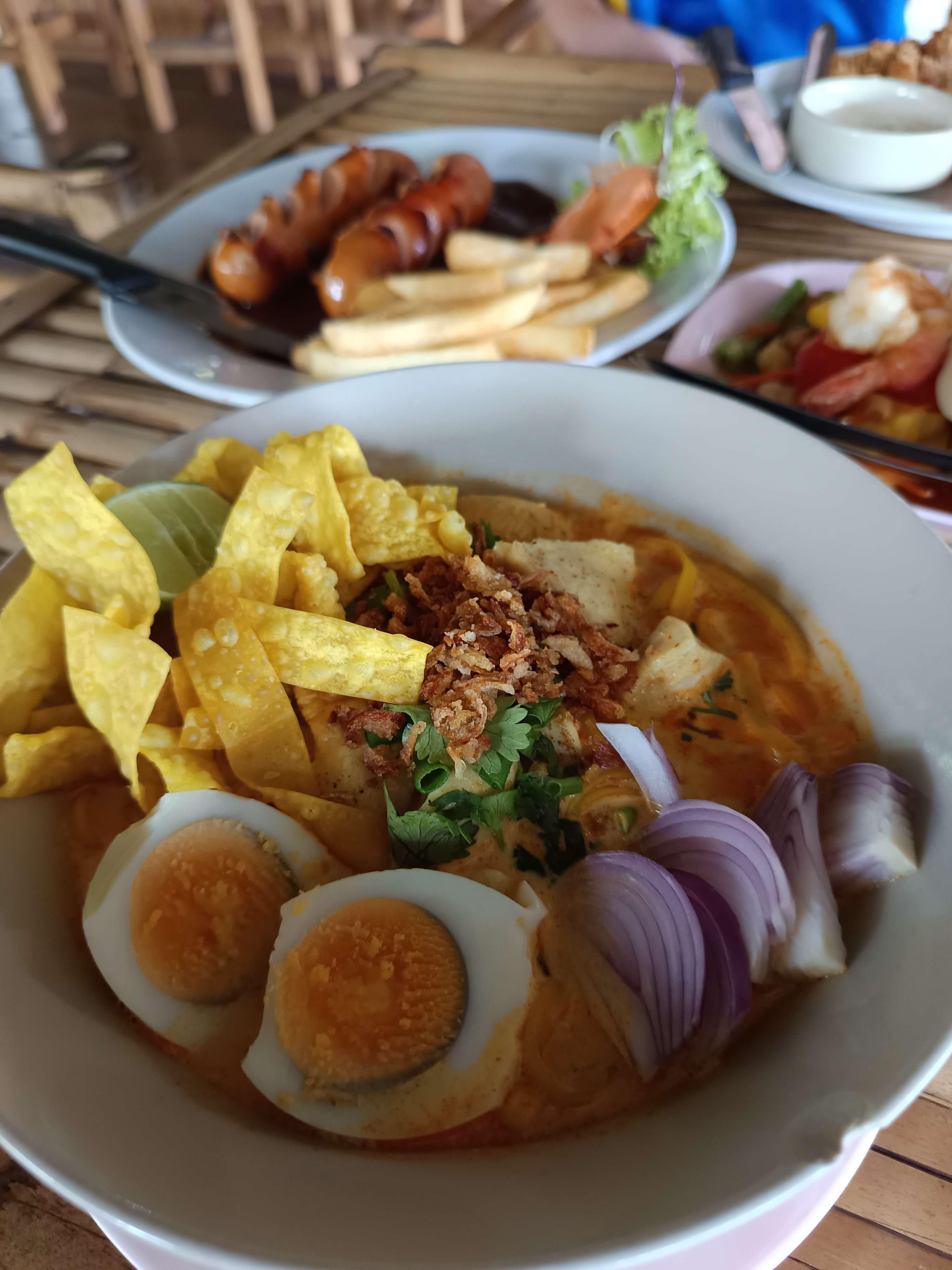 Close up of famous kao soi at kai bar, its a northern thai dish