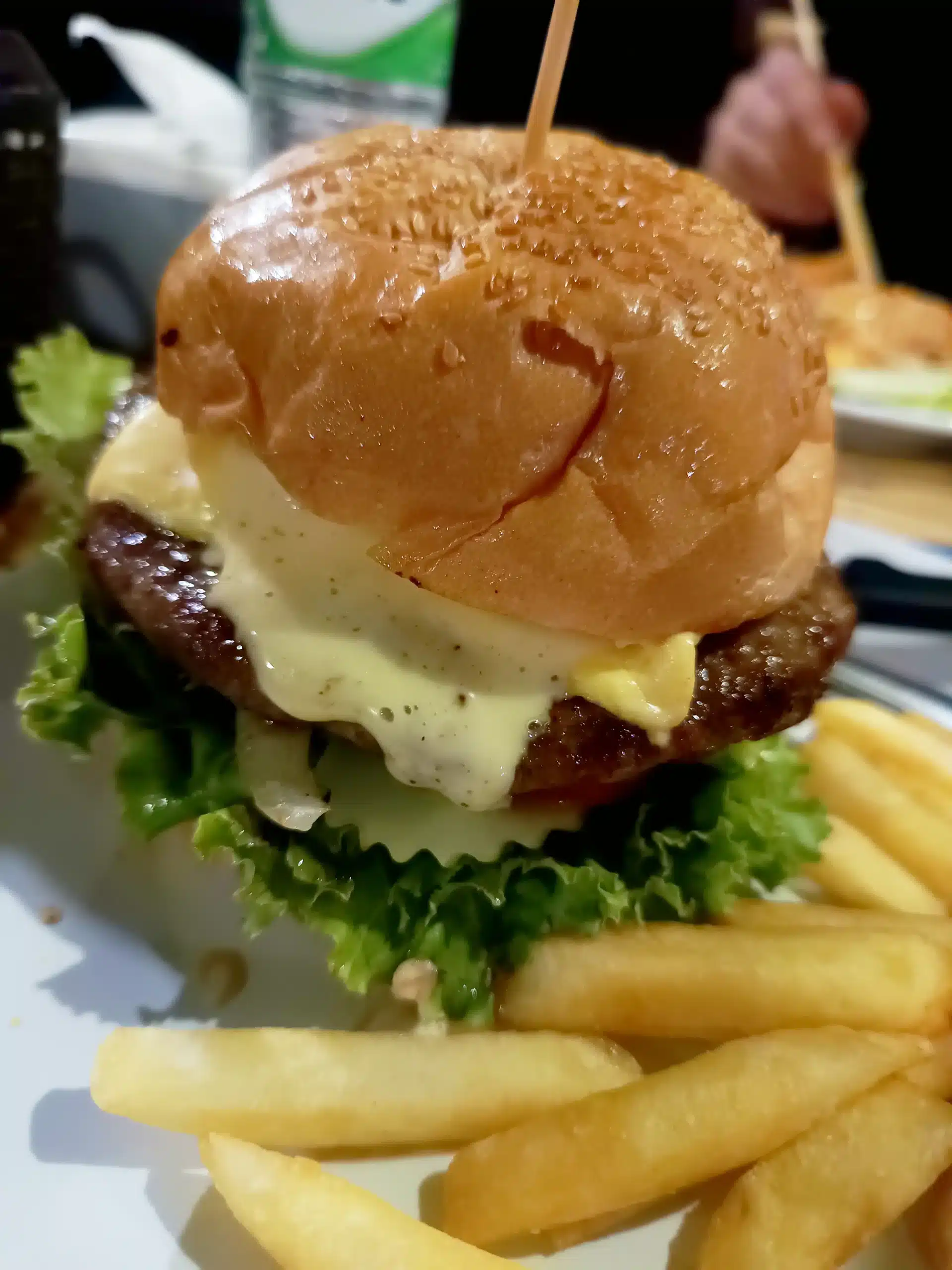 Cheeseburger and chips at Kai Bar, Lamai, Koh Samui.