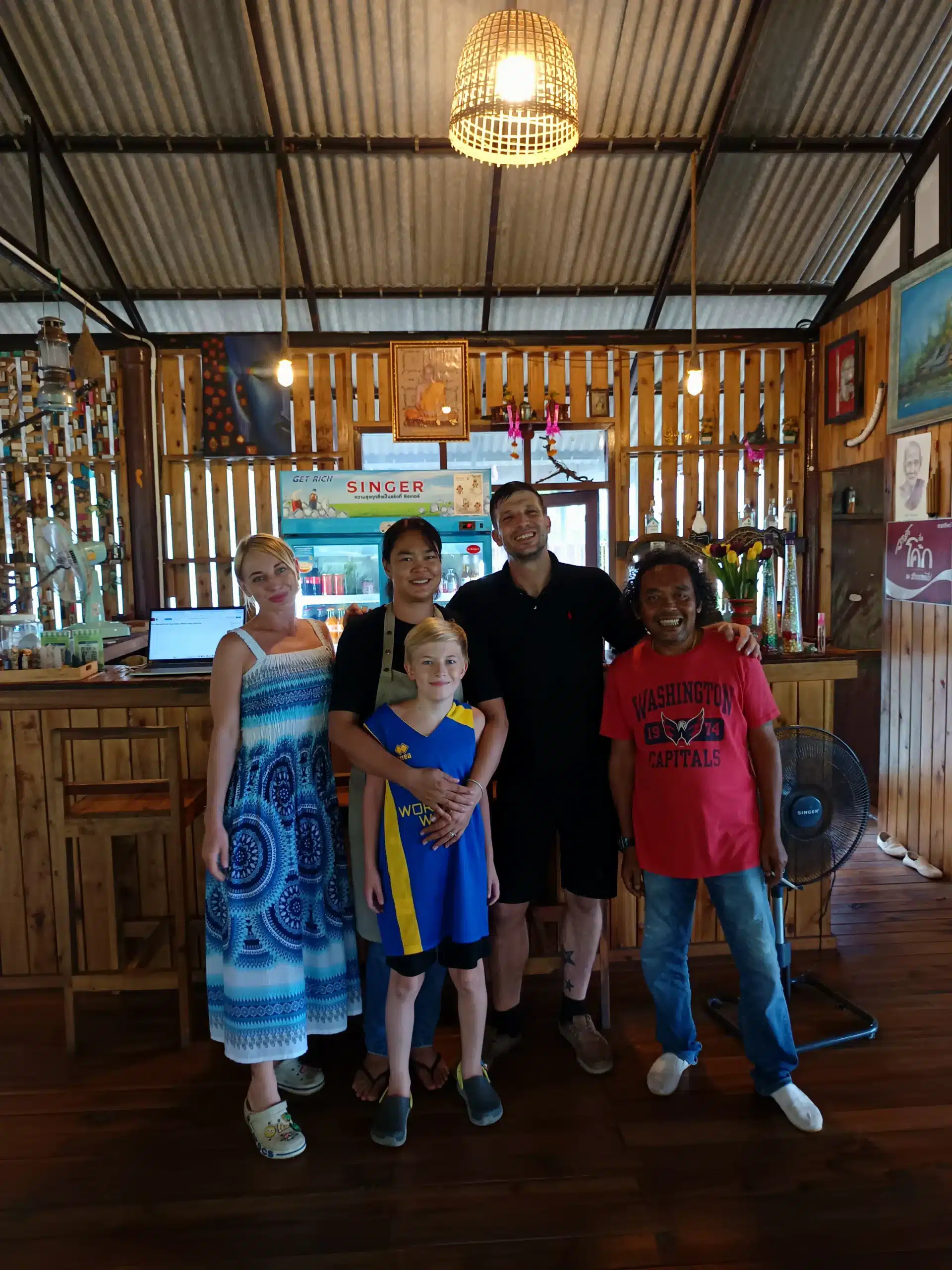 Oliver, Natalia and Victor with Kai and Nit, owners of Kai Bar, Lamai, Koh Samui.
