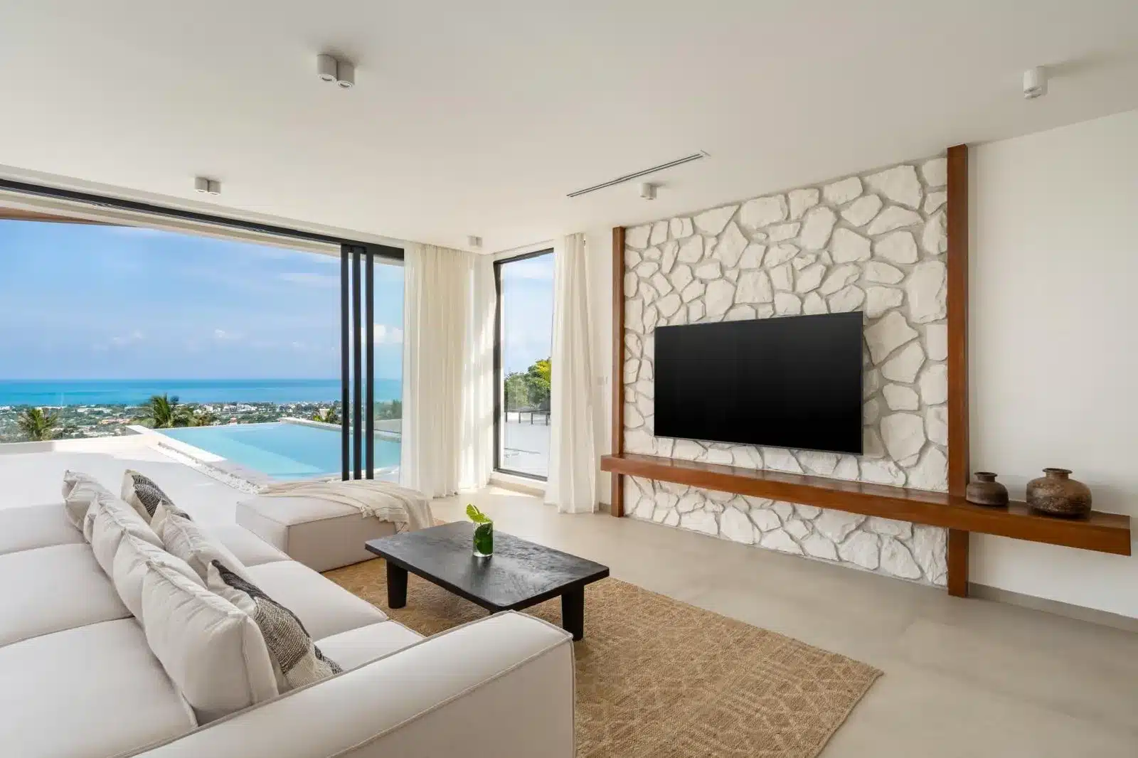 Finding a villa on Koh Samui sofa and TV area
