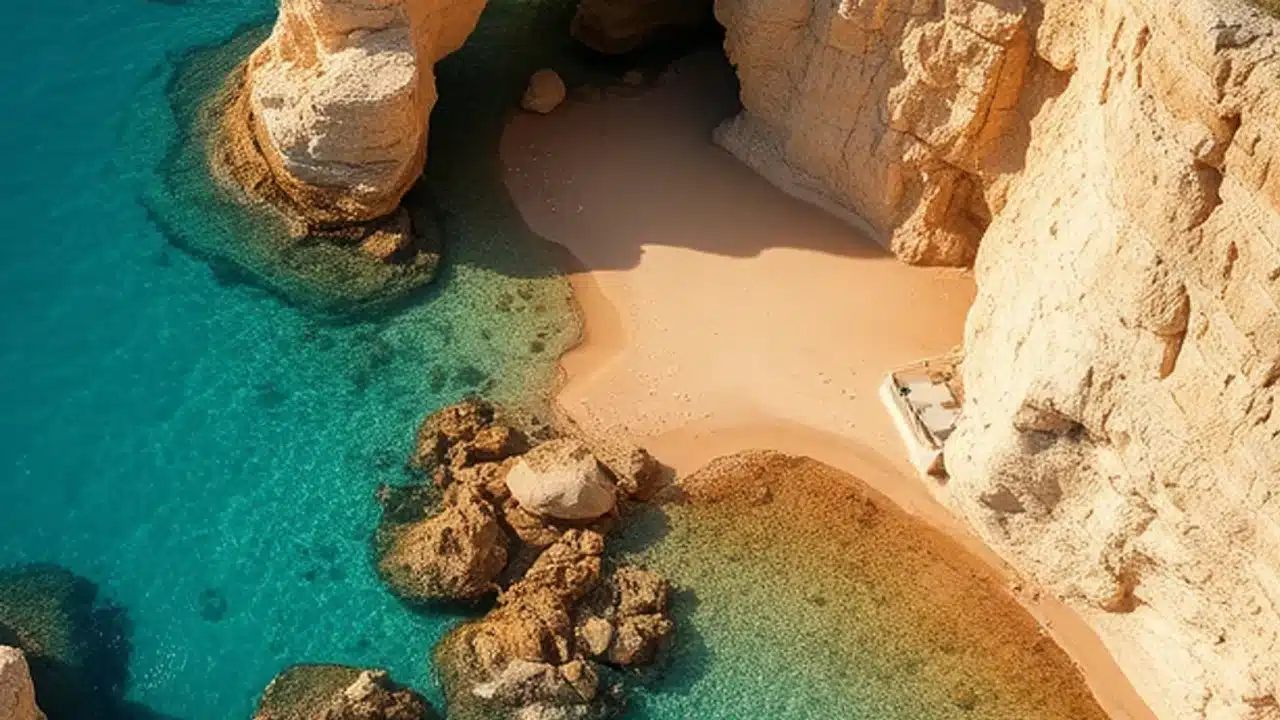 Illustrative limestone cliffs and clear Mediterranean water