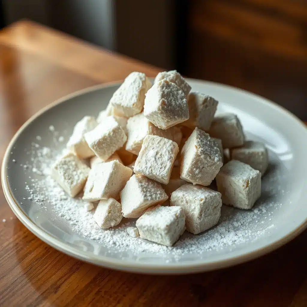 Illustrative tofu dusted with a thin cornstarch coat