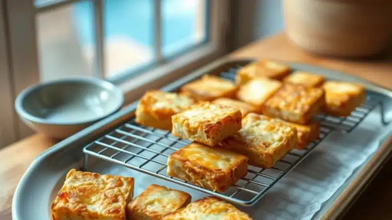 Home 1 Illustrative golden shallow-fried extra-firm tofu on a rack