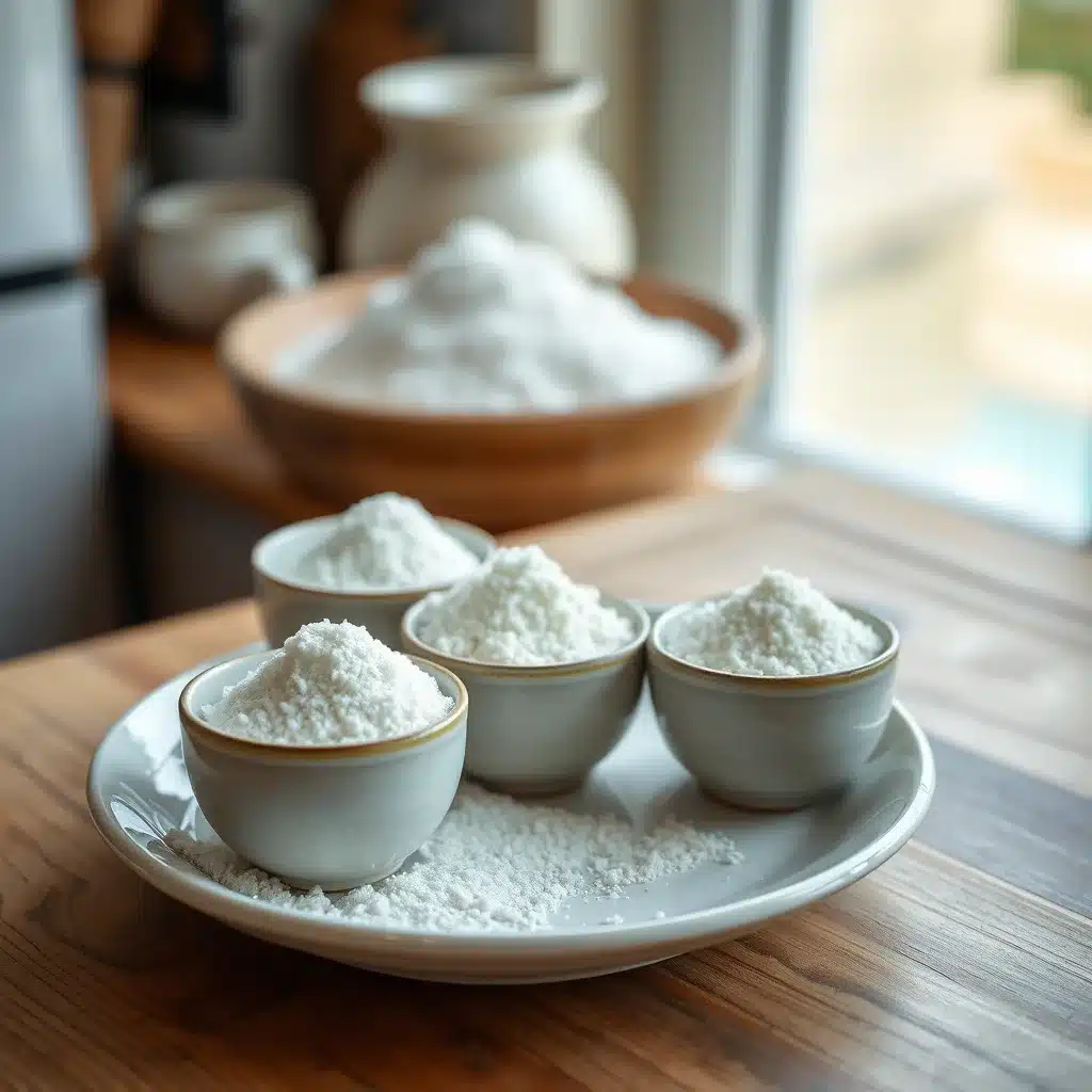 Illustrative unlabeled bowls of cooking starches for coating tofu