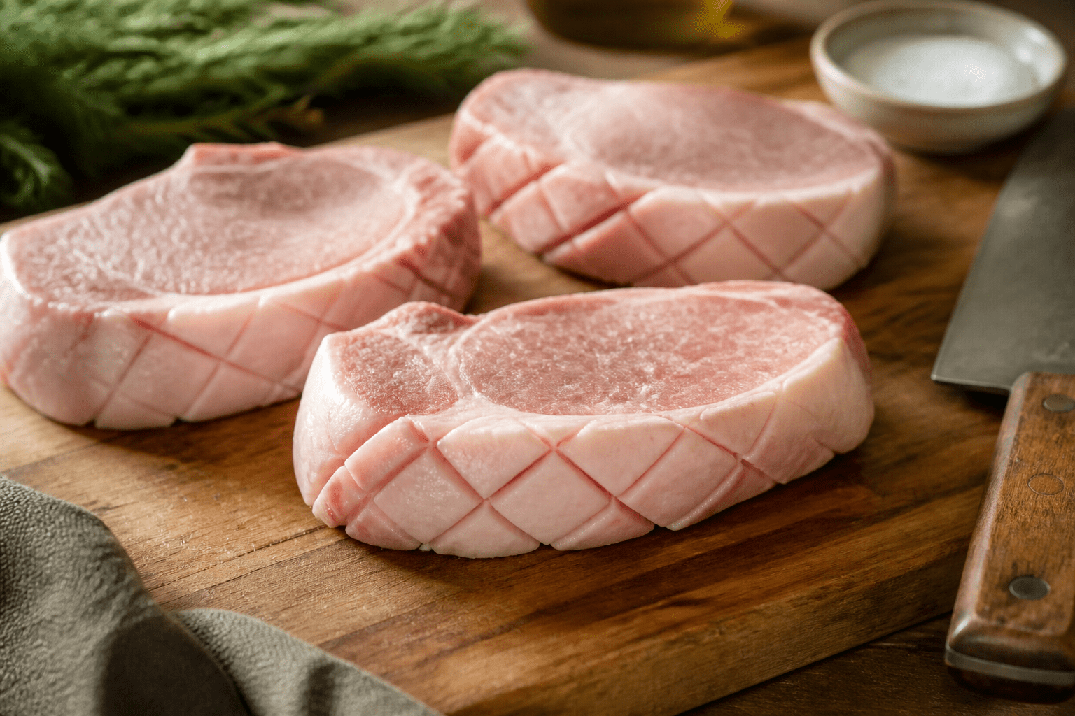 Pork Chops and Applesauce Recipe 24 Butcher-trimmed pork chops scored on the fat cap